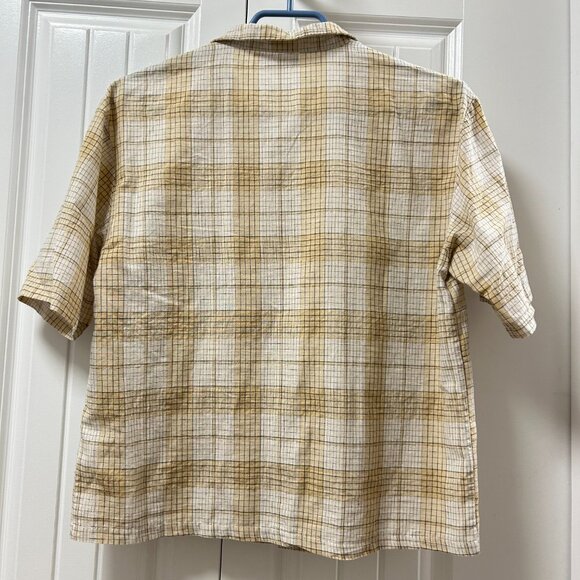 OAK + FORT Plaid Short Sleeve Button Up Top - Size M - Picture 2 of 8